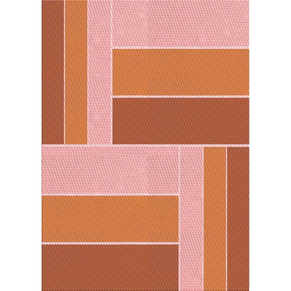 Ahgly Company Indoor Rectangle Patterned Orange Red Orange Area Rugs, 6' x 9'