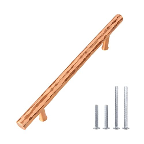 Akicon 5 Inch Hole Center Hammered Copper Kitchen Cabinet Handle 100% Solid Brass Drawer Pull(5-Pack)