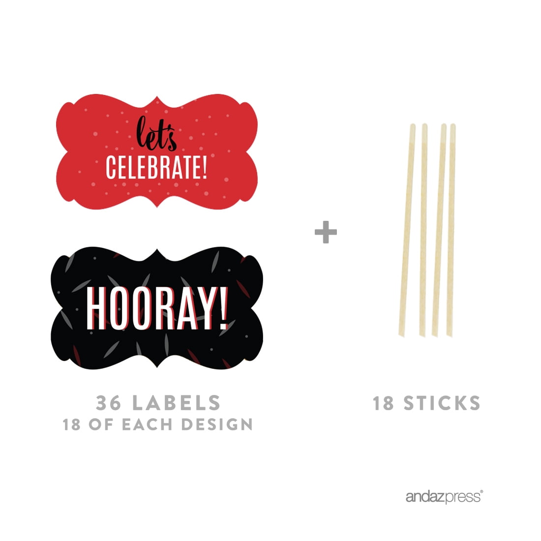 Signature Black, White, Red, Fancy Frame Cupcake Toppers, 18Packations