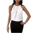 thumbnail image 2 of Women's Tank Top Women's Fashion T-shirt Sleeveless Blouse Round Neck Casual Tank Solid Elegant Pleated T-Shirt White XS, 2 of 9