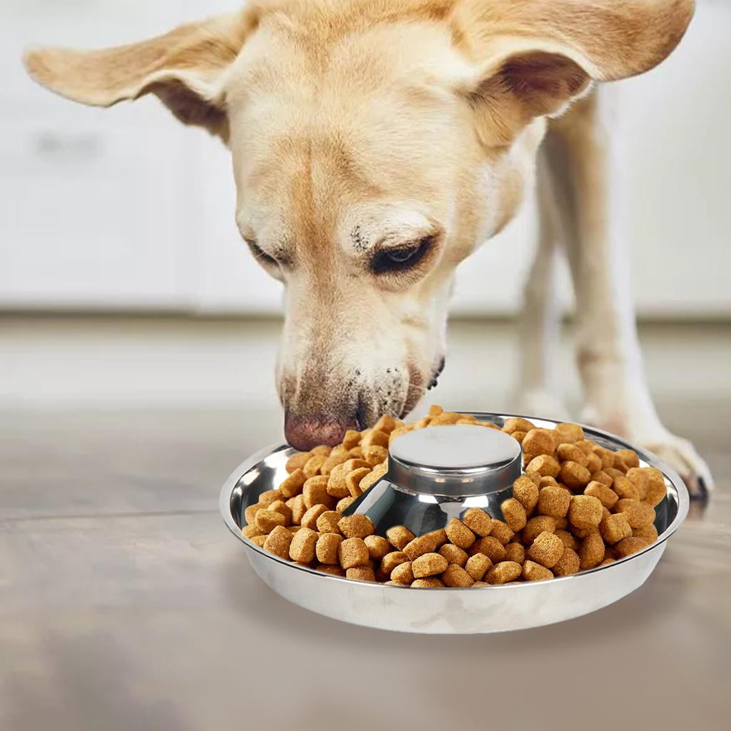 Bvdfgk 1x Durable Pet Slow Feeder Stainless Steel Bowl Food Feeding Dog Cat Silver Anti M 30cm