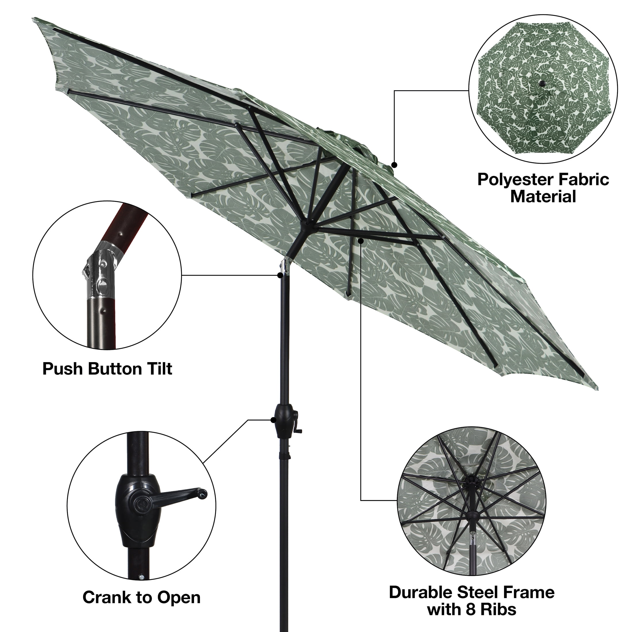 Mainstays 9' Monstera Palm Crank Lift and 3 Position Tilt Patio Umbrella