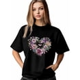 thumbnail image 1 of Camiseta de mujer, camisetas de manga corta, camisetas casuales, camisetas de cuello redondo con flores y corazones de amor para mujer, 1 of 8