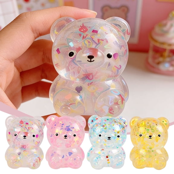 Squishies Bear Shape Stress Relief Fidget Tools for Adults Glitter Letters Slow Pinch Decompression 3.15 inches