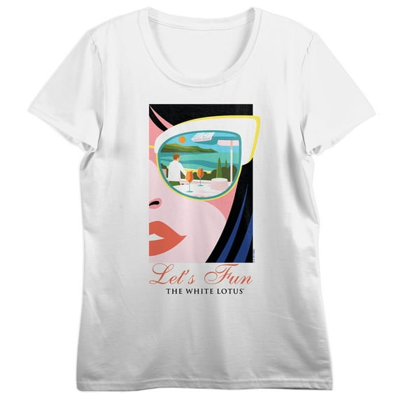 White Lotus Half Face Crew Neck Short Sleeve Women's White T-shirt-Medium