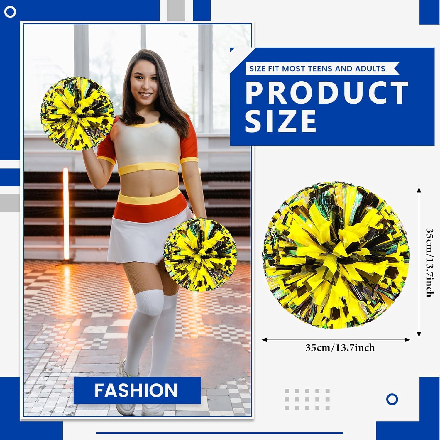 24 PCS pom poms Cheerleading,13.8inch Sports Team Spirits Cheering Squad Dance Training with Finger Rings