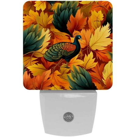 

Thanksgiving turkey leaves LED Square Night Lights - Stylish and Functional Nightlight for Better Sleep - Energy Saving Plug-in Wall Light with Auto Sensor