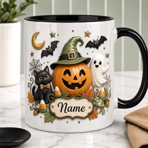 Personalized Halloween Mug Custom Name Haunted House Ceramic Coffee Cup Gift