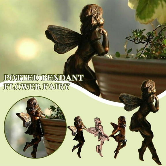 Ruifaya Flower Fairy Potted Pendant,Miniature Hanging Fairy Figurines Mini Fairy Garden Planter Pot Hanger Vintage Angel Statue Flying Fairies Figurines Home Office Desk Ornaments