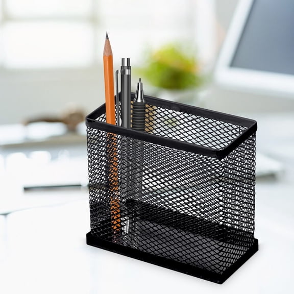 Black Metal Mesh Pen Holder, Square Desk Organizer, Stationery Pencil Cup for Office, Home and Makeup Brushes