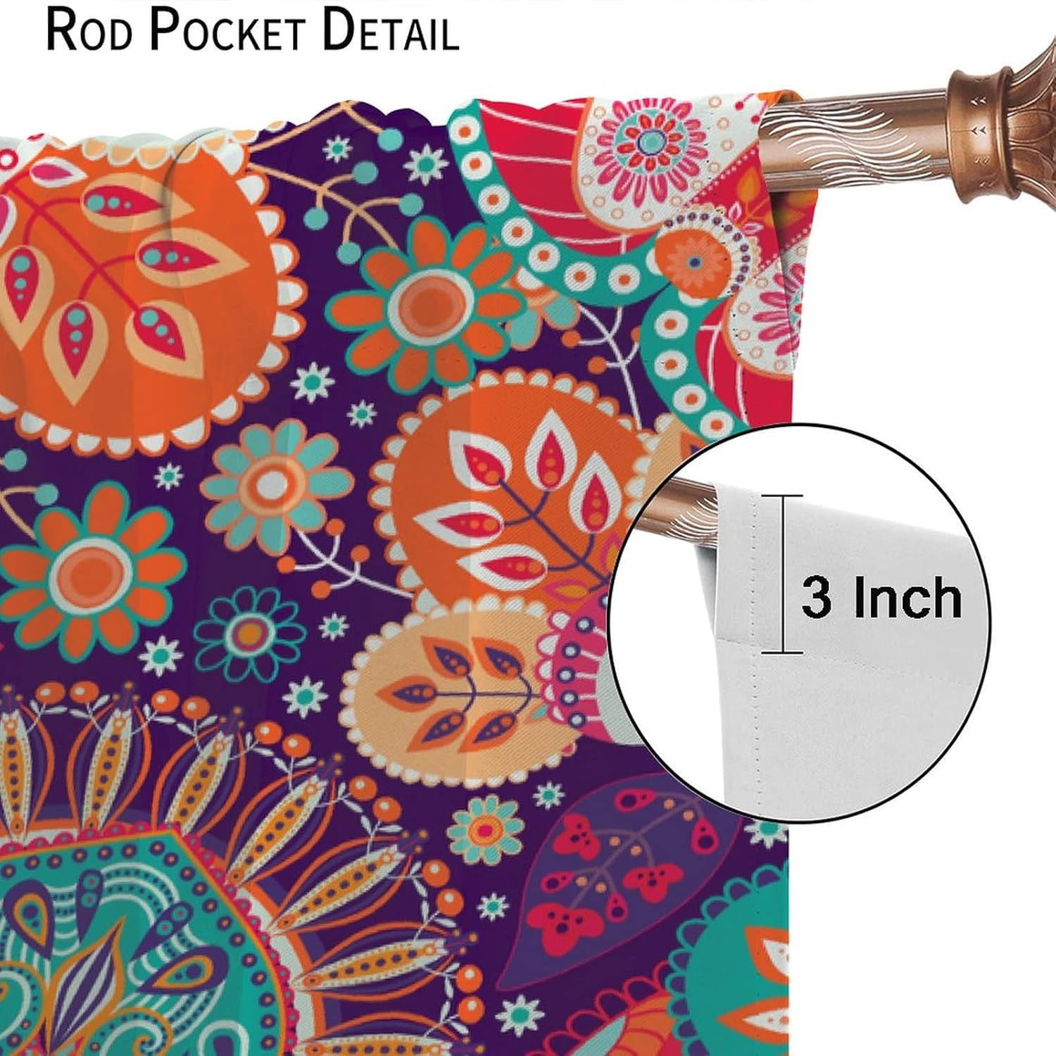 Boho Flower Curtains for Living Room, Vintage Paisley Floral Window Treament for Bedroom, Retro Bohemian Floral Print Blackout Drapes 2 Panel Sets,42x54 Inch
