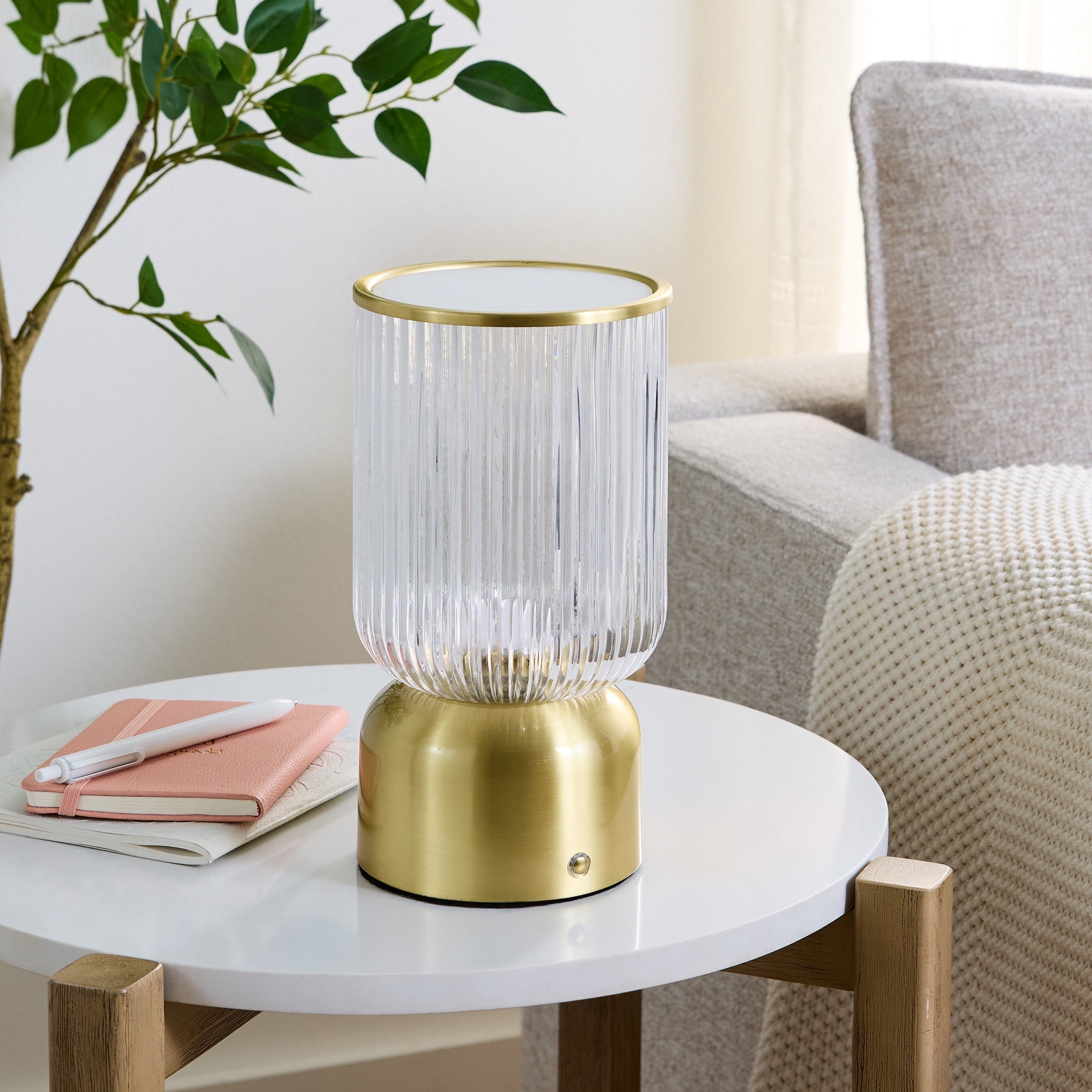 Better Homes & Gardens 9 inch Height Glass Uplight, Touch switch, USB-C Charging Cable included