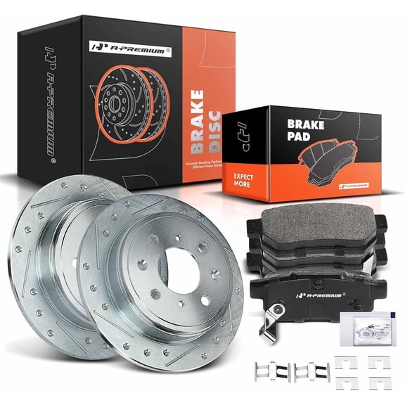A-Premium 9.4 inch(239 mm) Rear Drilled and Slotted Disc Brake Rotors Ceramic Pads Kit Compatible with Select Acura and Honda Models - Integra 1990-2001, Civic, Civic del Sol, CRX/Prelude 1990-1991