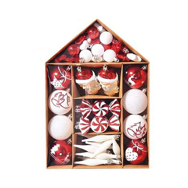 Yuarrent 70 unidades/Kit de colgante de Navidad de plástico para boda, hogar, Hotel, jardín, porche, decoraciones colgantes, bolas, adornos Kits de decoración para fiestas Rojo blanco Yuarrent HA065335-02