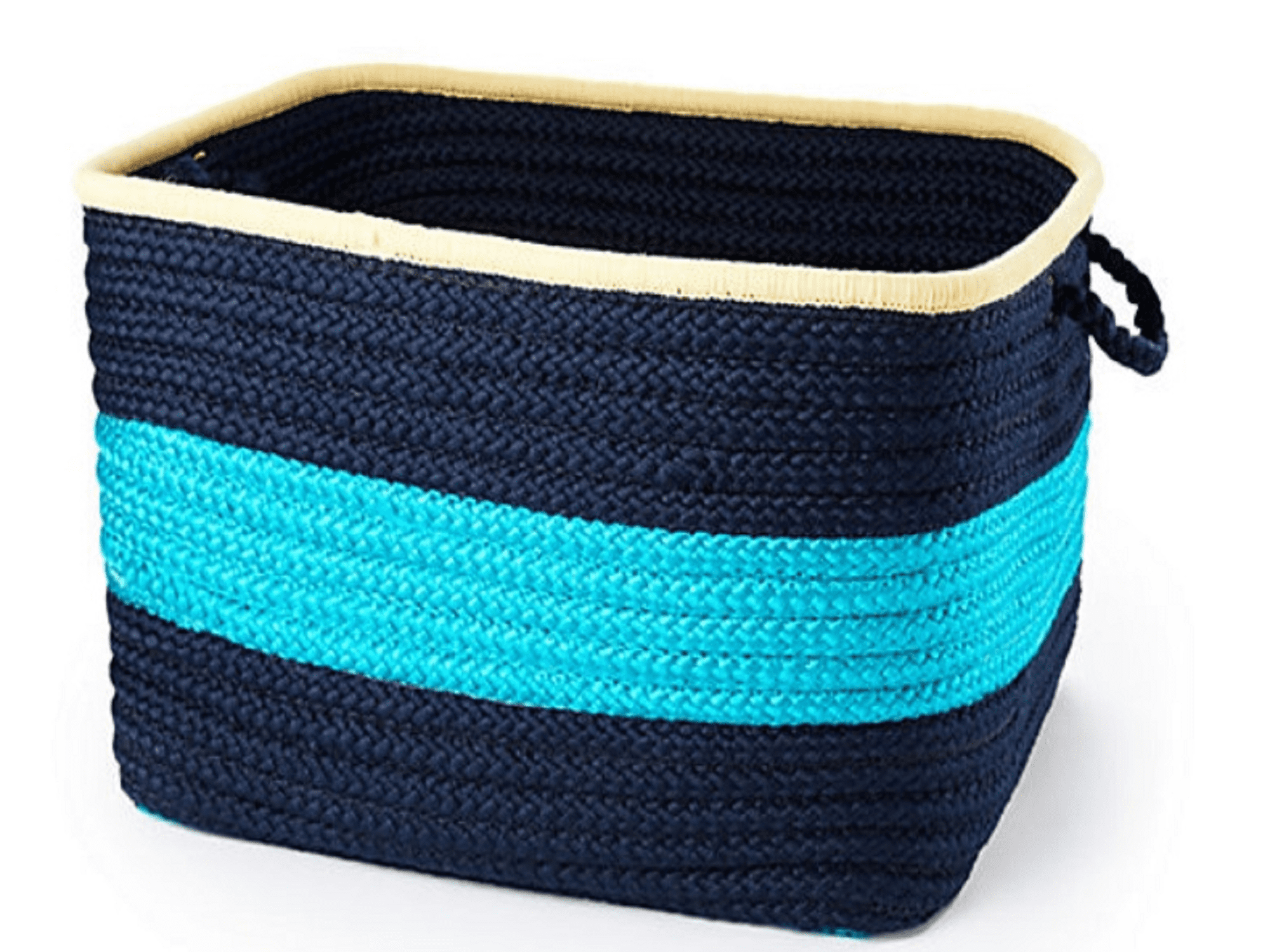 14" Turquoise Navy Blue Classic Square Braided Storage Basket