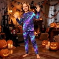 thumbnail image 2 of Halloween Family Pajamas Set Long Sleeve Crew Neck, Soft Matching Halloween Pajamas with Galaxy Ghost Print, Cute Family Halloween Pajama Set for Party, 2 of 6