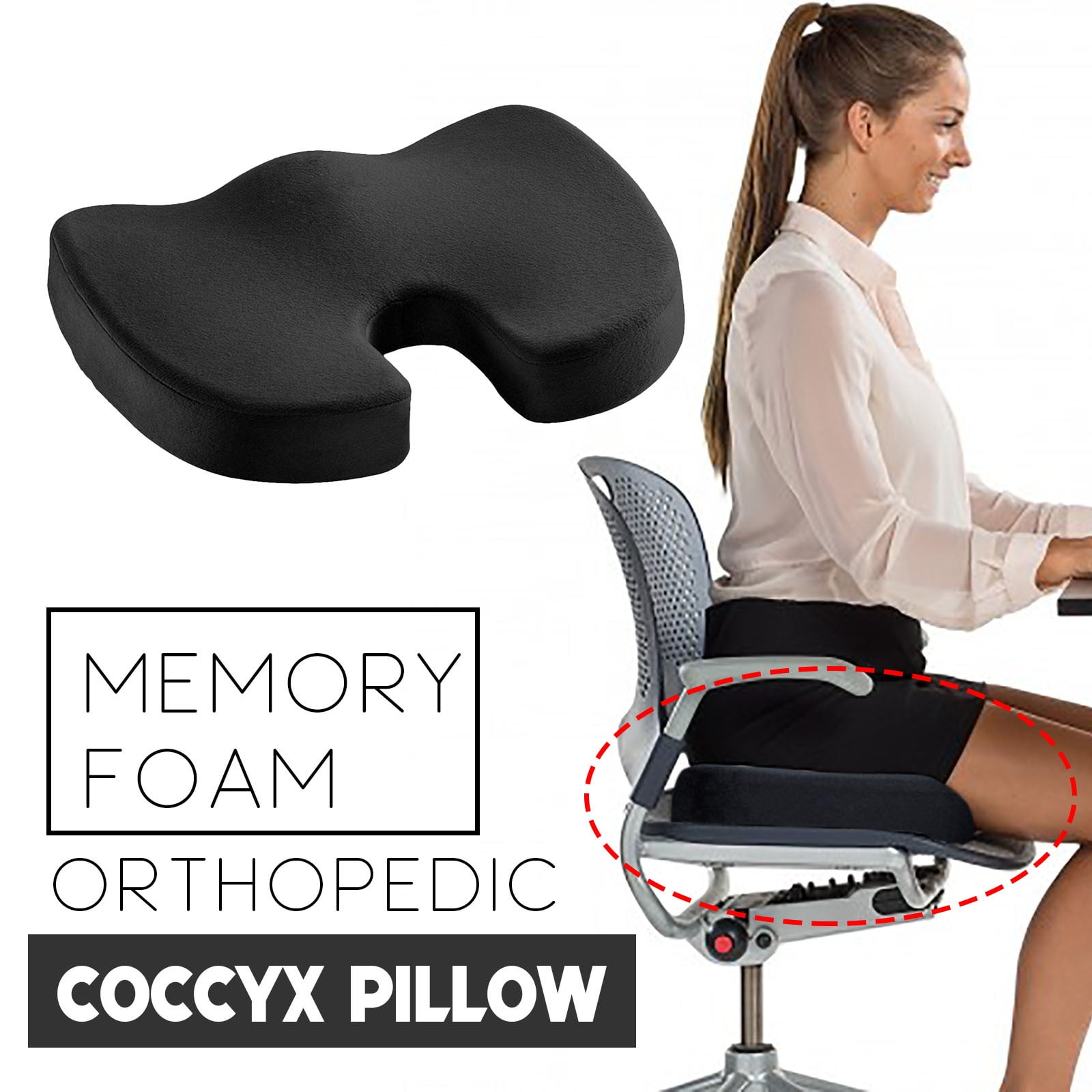 Dengmore Seat Cushion for Long Sitting Orthopedic Care Memory Foam U shaped  Memory Foam Hips Cushions 