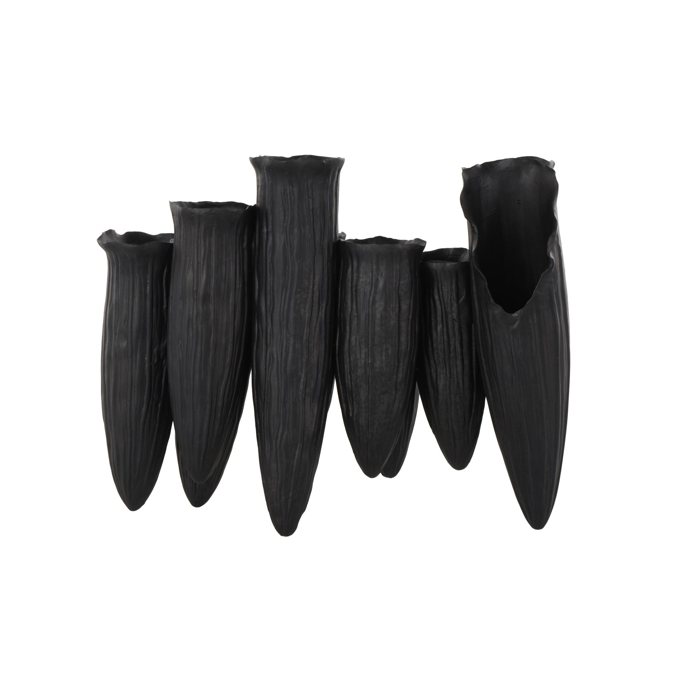 DecMode 11" Abstract Floral Inspired Black Ceramic Vase with Linear Grooves and 10 Openings