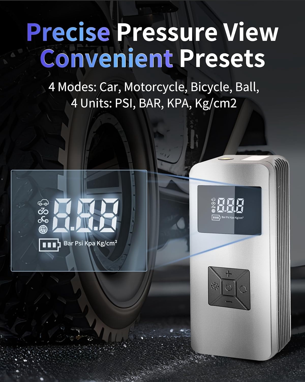 Jump Starter with Air Compressor, 12V 8000A Car Automotive Battery Jump Starter (6.0L Gas and 3.0L Diesel), 150PSI Tire Inflator Pump for Car, Motorcycle and Bicycle