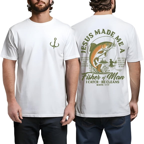 Jesus Made Me a Fisher of Men T-Shirt – Mark 1:17 Christian Fishing Tee, Faith Fisherman Graphic Shirt, Unisex Religious Gift