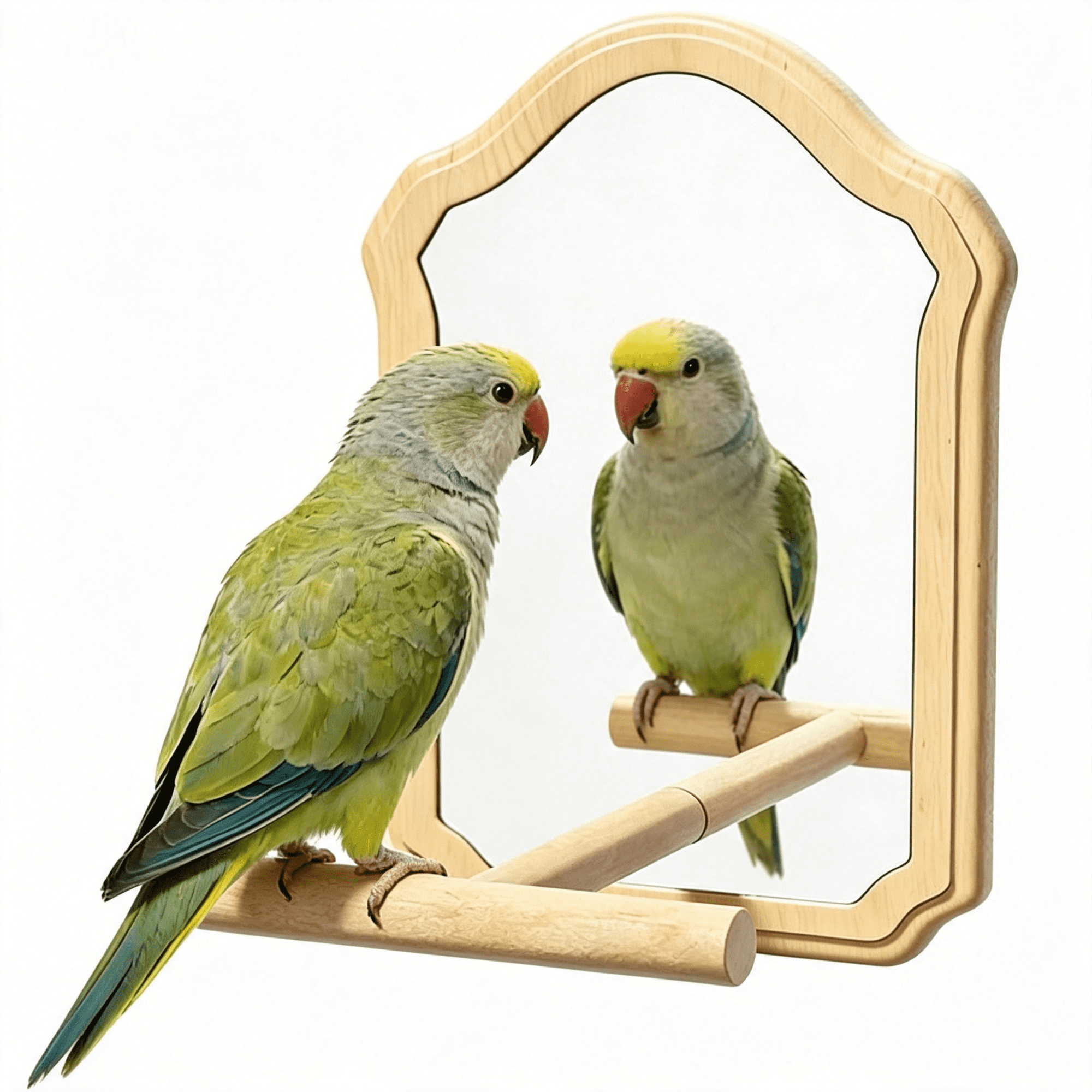 BESTSKY Bird Mirror with Wooden Perch,15Cm Parakeet Toys for Cage | Wooden Standing Bird Mirror Toy Chewing Perch with Reflective Mirror for Cockatiel,Lovebird,Parakeet,Bird Cage Accessories