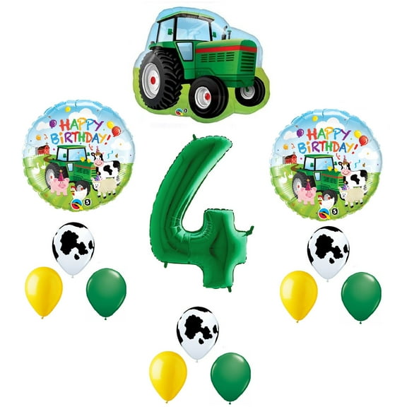 Farm Tractor 13 Piece #4 4th Green Happy Birthday Balloon Bouquet Party Decoration