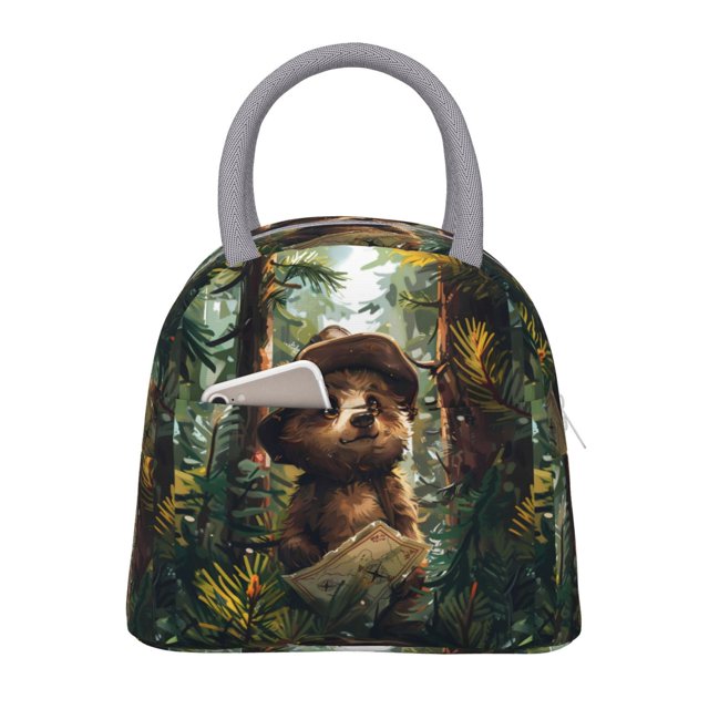 Easygdp Jungle Hat Bear Bolsa de Almuerzo Insulada Grande, Forro de Aluminio, Diseño Espacioso, a Prueba de Fugas, Ideal para Trabajo, Picnics, Viajes y Actividades al Aire Libre