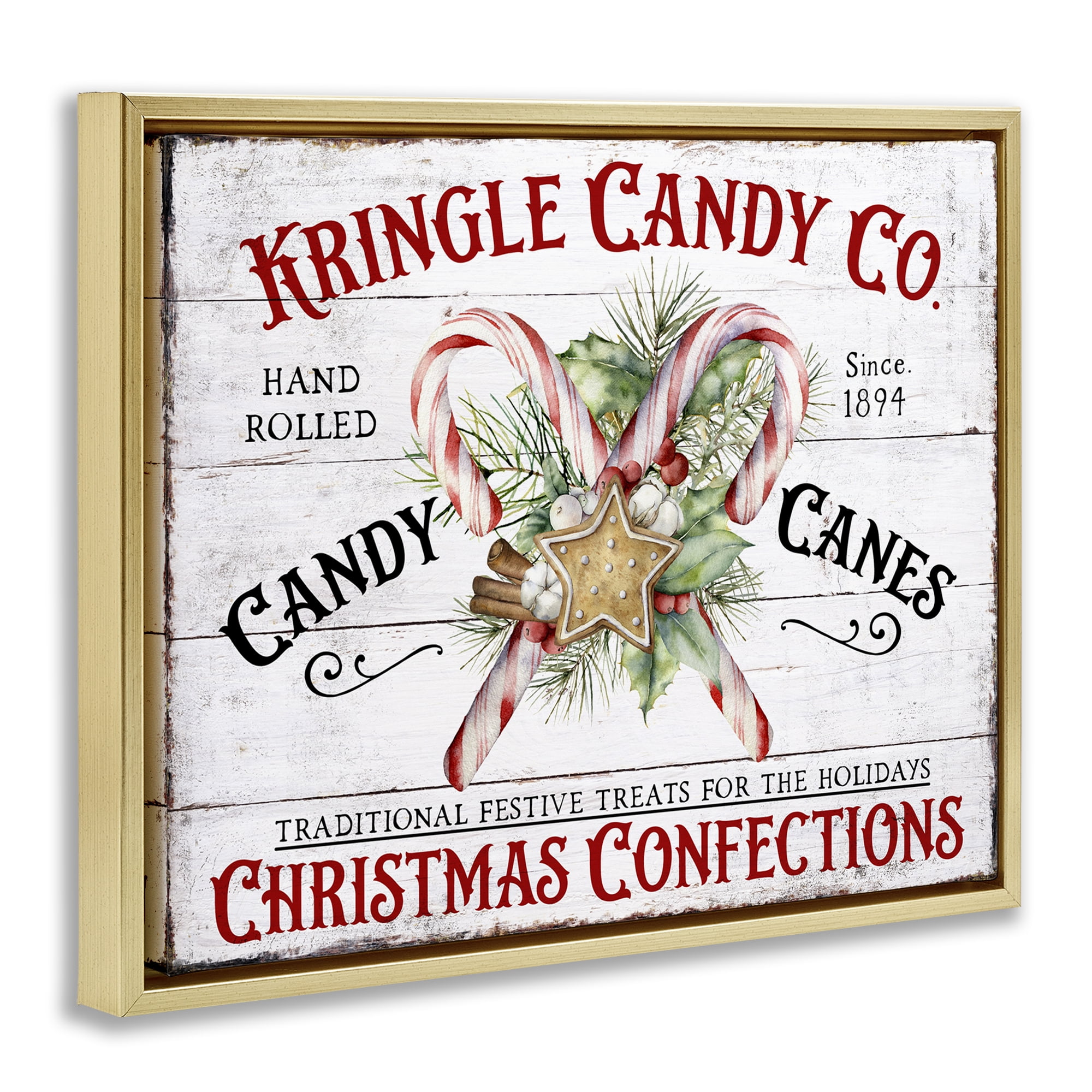 Stupell Industries Fresh Christmas Confections Holiday Painting Gold Floater Framed Canvas Art Prints Wall Art, 31 x 25