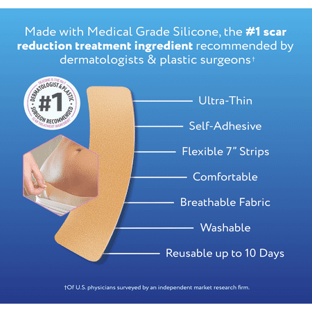 ScarAway Advanced Skincare Silicone Scar Sheets for C-Section, Reusable Sheets (1.5” x 7”) for Hypertrophic and Keloid Scars from C-Section & Other Surgeries, 4 Sheets