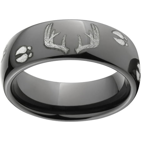 8mm Half-Round Black Zirconium Ring with a Lasered Deer Rack and Track Design