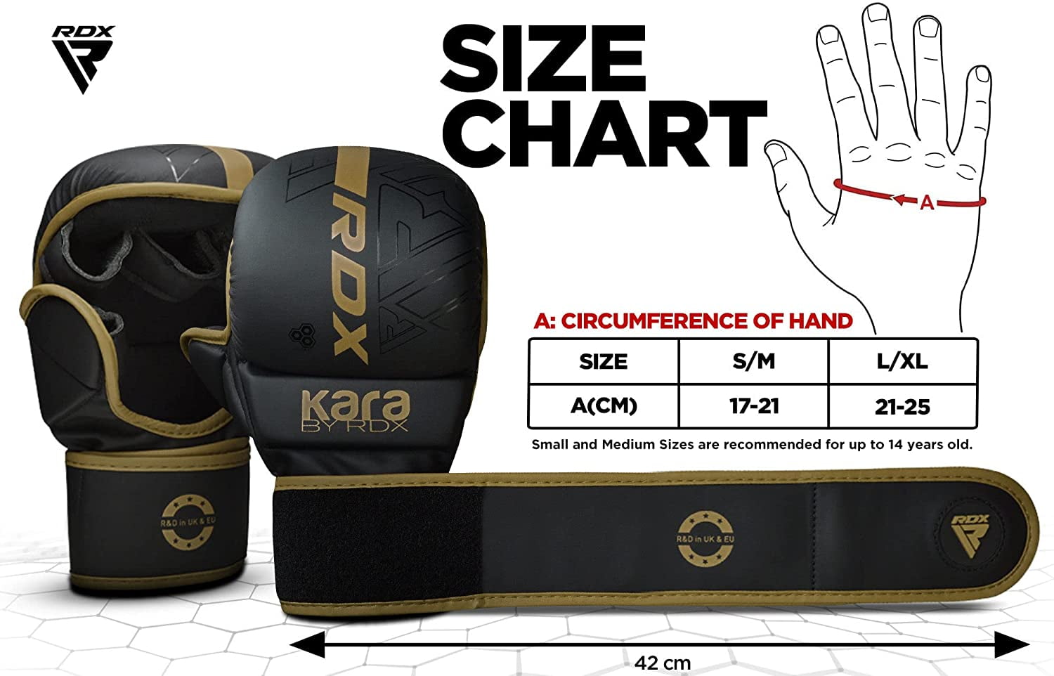 RDX MMA Boxing Grappling Gloves Muay Thai Sparring Kickboxing KARA Matte GLDN, M