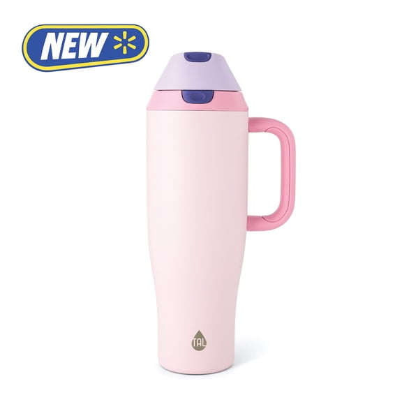 TAL 40oz Stainless Steel 2-in-1 Straw and Chug Tumbler with Push Lid and Handle, Light Pink