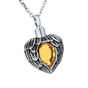 AROMITA JEWELRY November Marigold Angel Near Heart Birthstone Stainless Steel Rhinestone Cremation Jewelry Keepsake Memorial Urn Necklace Unisex