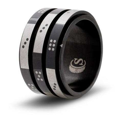 CritSuccess 3d6pips Dice Ring with Triple 6 sided Die Spinner with Pips (Size 13.5 - Stainless Steel - Black)