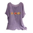 thumbnail image 3 of QATAINLAV T-Shirts à Manches Courtes pour Femmes en Coton et Lin à Col Rond, Mode, Chemises à Imprimé Floral, Blouse Décontractée Coupe Ample, Hauts d'Été Légers pour la Plage, Soldes de Rentrée, Mauve S, 3 of 8