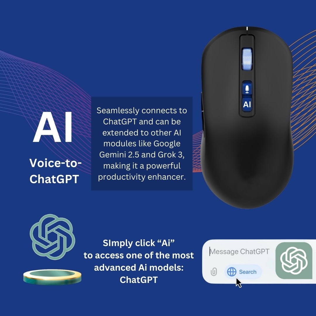 VoiceX AI Mouse – Voice-to-Text, ChatGPT, Google Search, 500WPM Dictation, 99% Accuracy, Instant Translation, Screenshot Translator, Bluetooth/USB, Windows & Mac Compatible