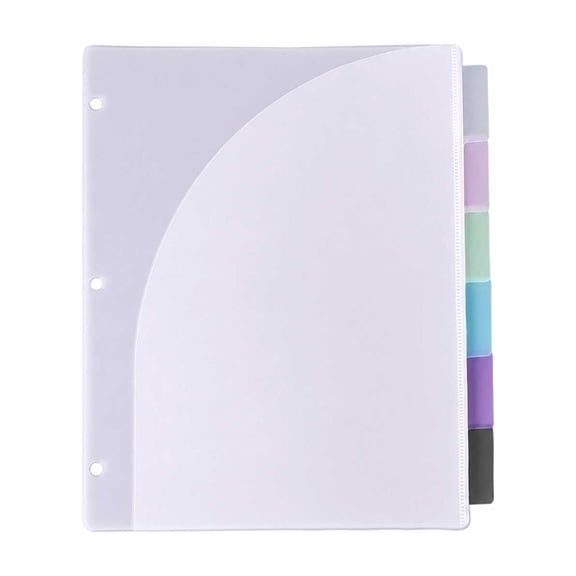 Binder Dividers, Multicolor 3 Ring Index Dividers with Pockets - Frosted Plastic Waterproof Tab Dividers for School, Office, and Home Organization