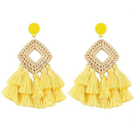 

Pack of 2 Classic Bohemian Rattan Earrings Geometric Tassel Exquisite Lightweight Elegant Ear Pendants for Women Girls