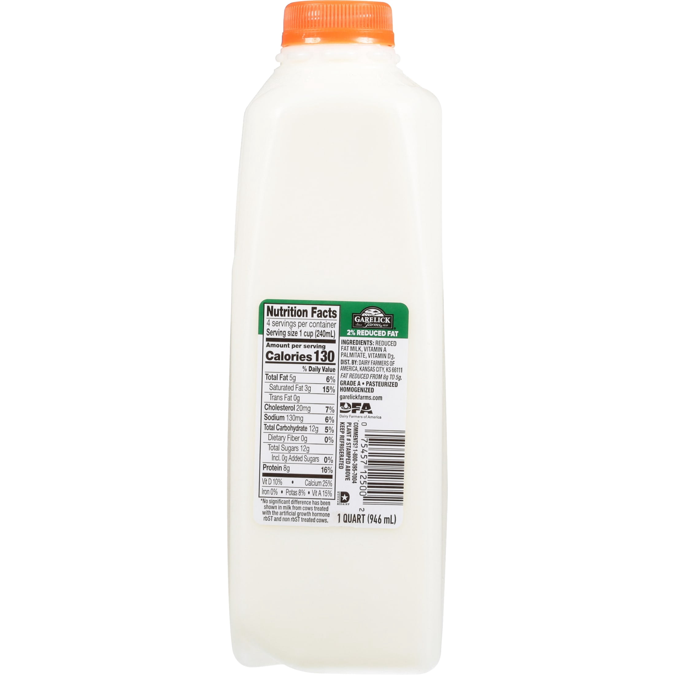Garelick Farms 2% Reduced Fat Milk with Vitamin A and D, Milk Quart - 1 Jug