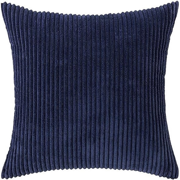 Namzi Striped Corduroy Decorative Square Throw Pillow Covers Soft Soild Cushion Cases Pillowcases for Sofa Bedroom Car 16 x 16 Inch Navy
