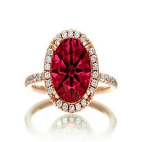 1.5 Carat Oval Cut Classic Red Ruby And Diamond Moissanite Halo Ring On 10K Rose Gold, Promise Ring, Anniversary Ring