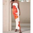 thumbnail image 6 of Women Summer Strapless Maxi Dress Bodycon Floral Long Wedding Guest Dress Formal Cocktail Dresses Orange-Red L, 6 of 9