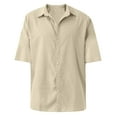 thumbnail image 3 of Huresd Men's Wrinkle Free Untucked Cuban Shirt Business Casual Button Down Tops Short Sleeve Solid Color Shirt Beige 2XL, 3 of 4
