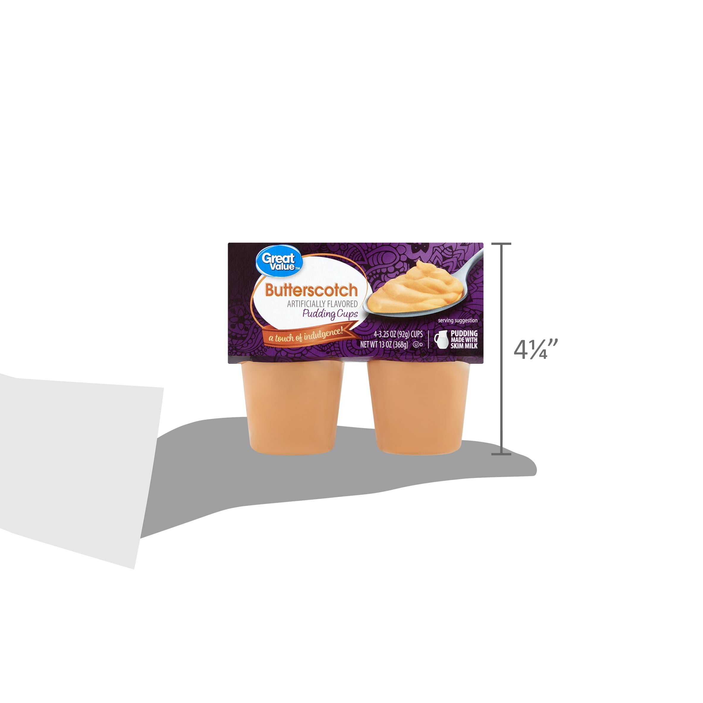 Great Value Gluten-Free Butterscotch Pudding Cups, 3.25 Oz, 4 Count