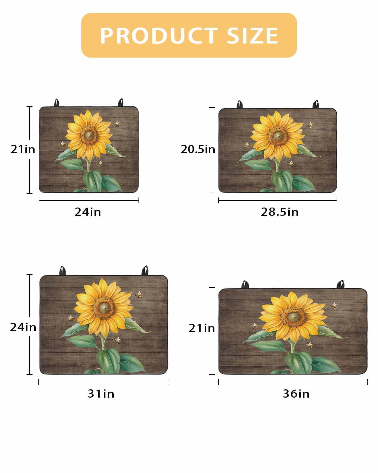 Large Induction Cooktop Protector Mat Sunflower Stove Top Covers for Electric Stove, Yellow Flowers Bees Wooden Pastoral Decorative Stove Burner Cover Mats, Glass Top Stove Cover