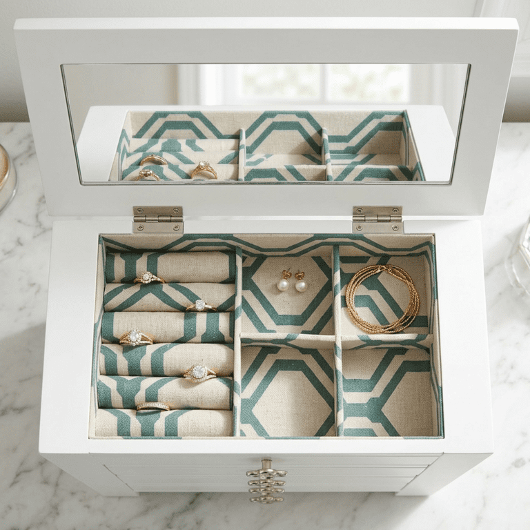 Hives and Honey Emma Wood Jewelry Chest, Modern White, 4 Drawers