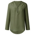 thumbnail image 6 of Womens Tops Dressy Casual Zipper Button Blouse Tee Womans Long Sleeves Tank Loose Chiffon Shirt Sweatshirt ,Army Green,Large, 6 of 7