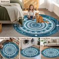 thumbnail image 6 of Abstract Boho Flower Round Area&nbsp;Rug 7ft Vintage Ethnic Flower Blue White Non-Slip&nbsp;Washable Circle Rugs Soft Felt Indoor Floor Mat for Bedroom Kitchen Living Room Bathroom, 6 of 9