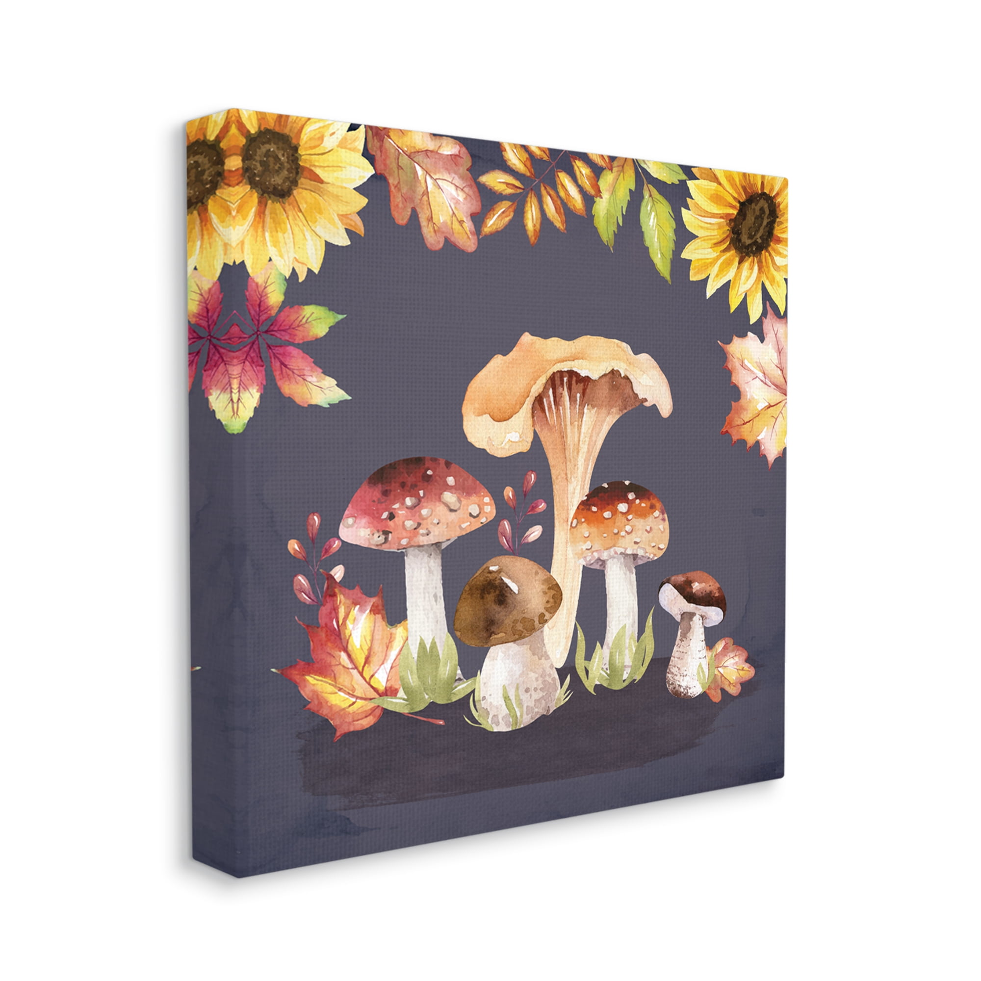 Stupell Woodland Mushrooms Autumnal Foliage Botanical & Floral Painting Gallery Wrapped Canvas Print Wall Art