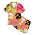 thumbnail image 3 of Toddler Girl Pajamas Halloween Cartoon Print Lapel Short Sleeve Button Top And Shorts 2 Piece Loungewear Pjs for Girls Size 2-3 Years, 3 of 4